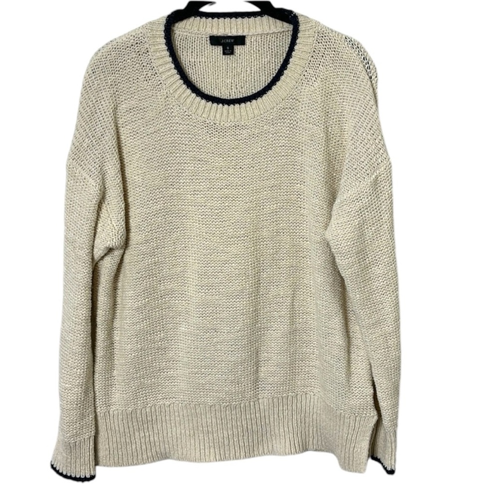 J. Crew Tipped beach sweater size SMALL Ivory knit pullover lightweight  sweater